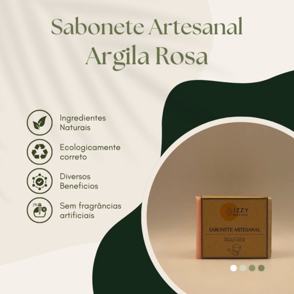 Sabonete Artesanal de Argila Rosa (110g) 100% Natural - Imagem 5